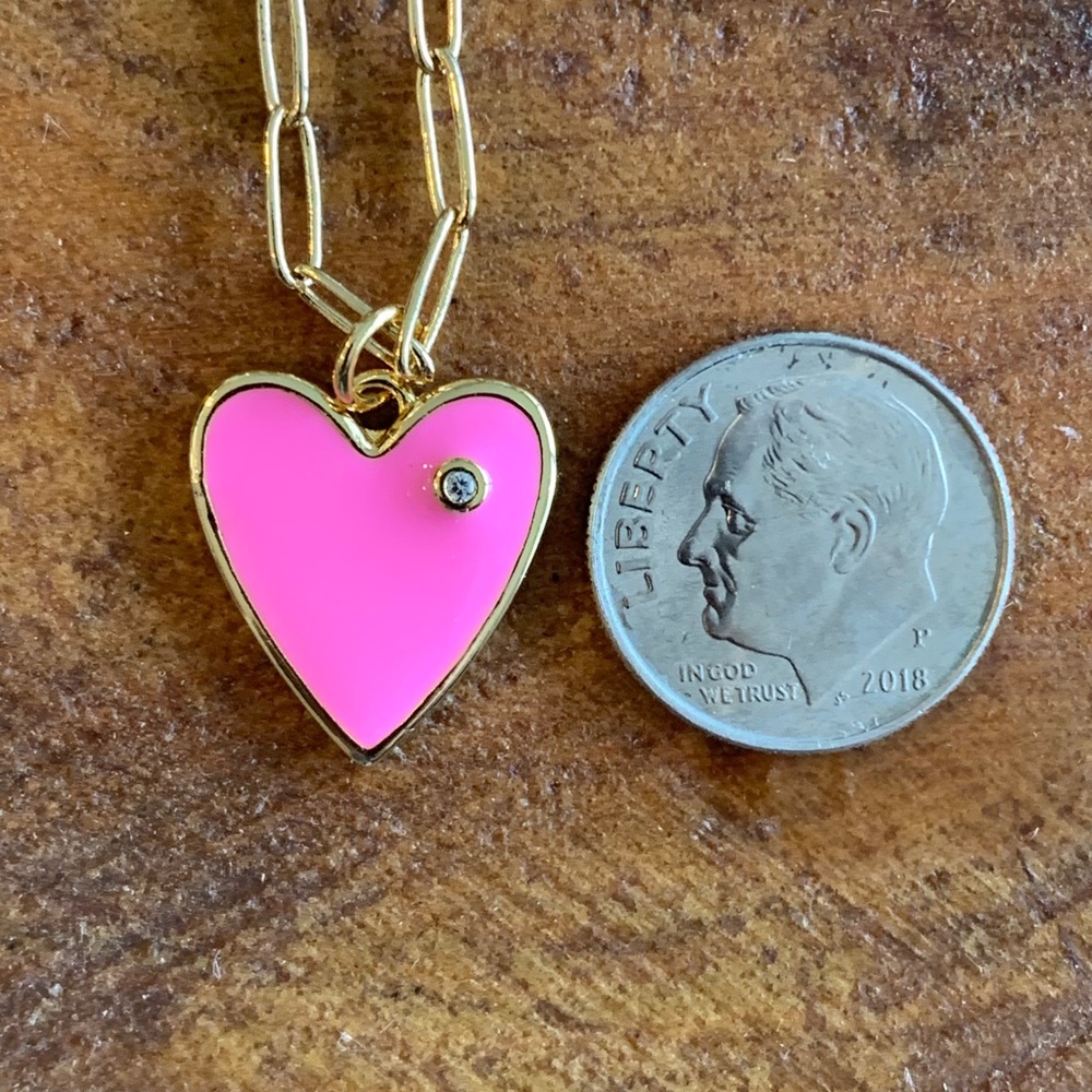 Pink Enamel Heart Charm Necklace